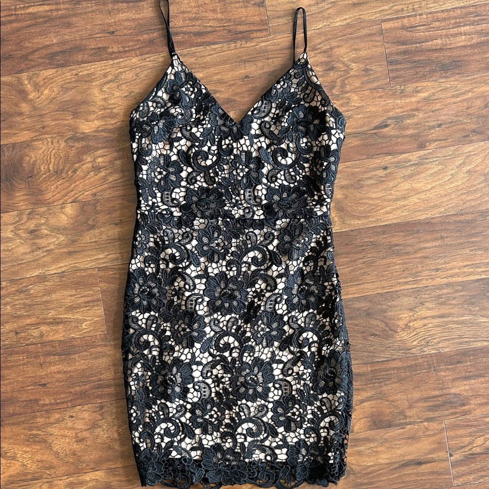 Express Black Lace Overlay Mini Dress